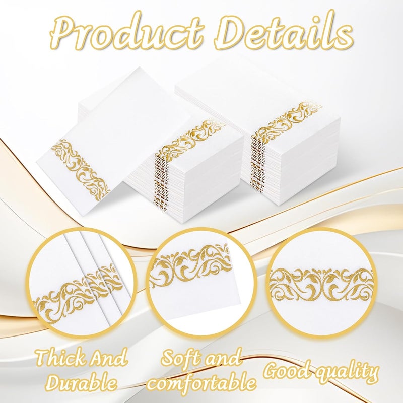 Joyido 50PCS Gold Napkins Disposable - White and Gold Paper Napkins - Cloth-Like Feel Dinner Paper - Elegant Heavy Duty Hand Towels for Bathroom Party Bridal Decorative Reception - Image 3